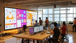 Professional tech support engineers monitoring computer systems in a modern, bright office space in San Jose California.